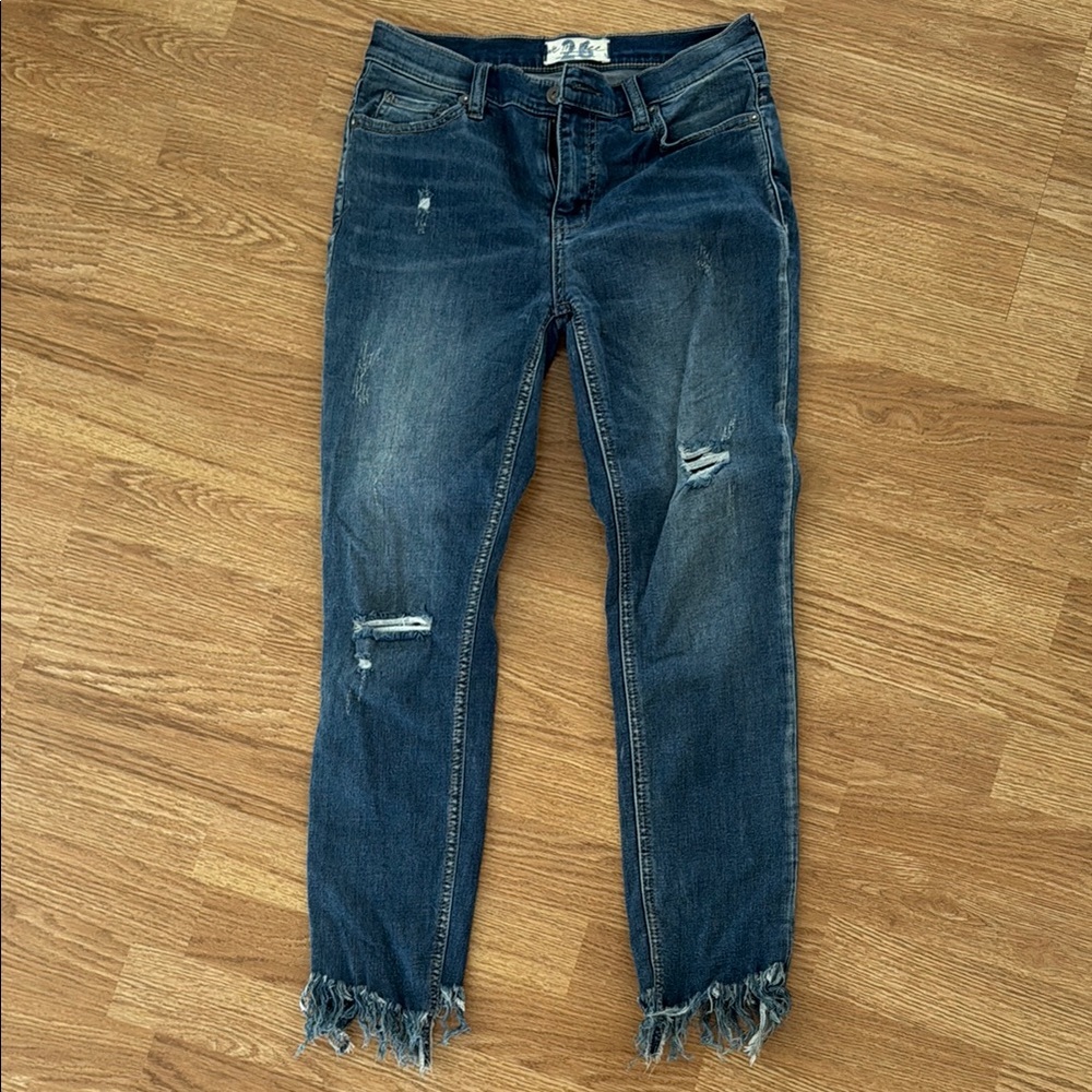 We The Free Blue Skinny Jeans with Distressed Details